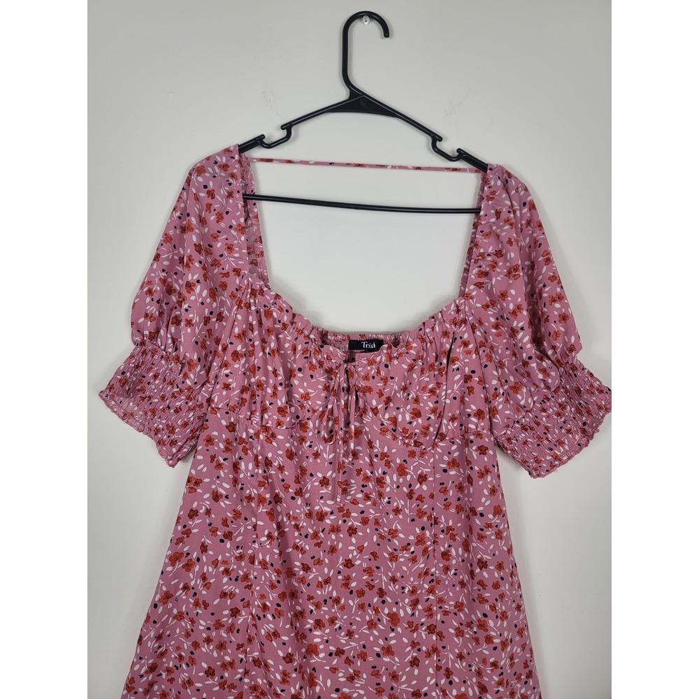 Trixxi Sz XL pink ditsy floral print puff sleeve Smocked mini dress Junior's - Picture 2 of 16